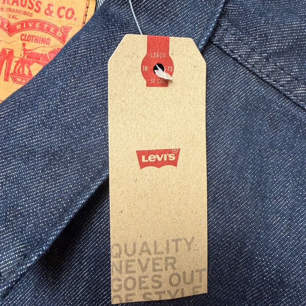 Levi's Trucker Jacket Men Large Dark Indigo Blue Standard Fit Denim Coat New - Picture 4 of 9